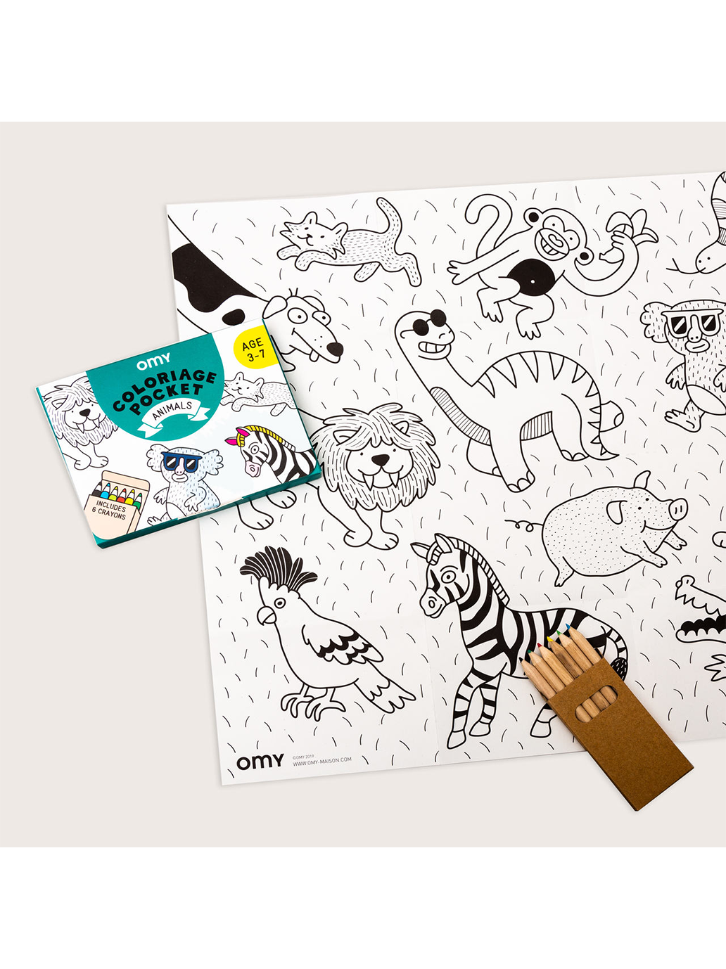 pocket kit with coloring book and crayons