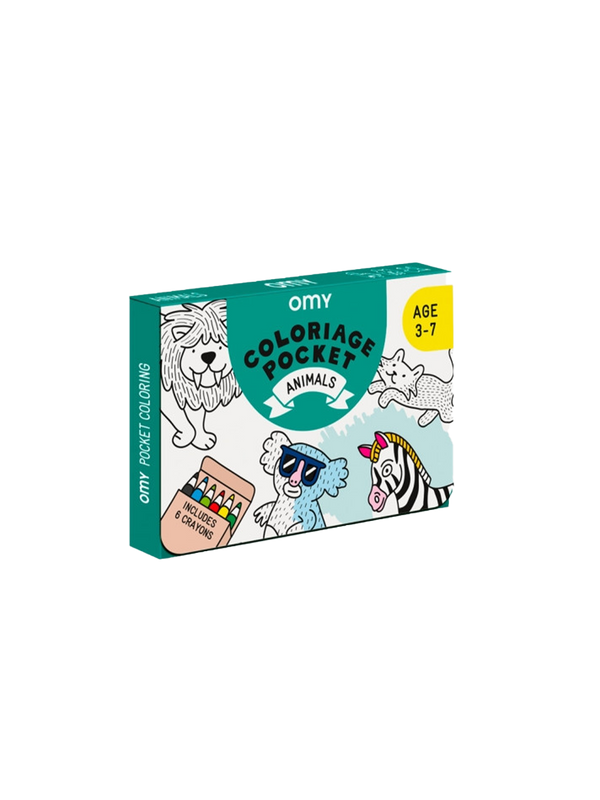 pocket kit with coloring book and crayons animals