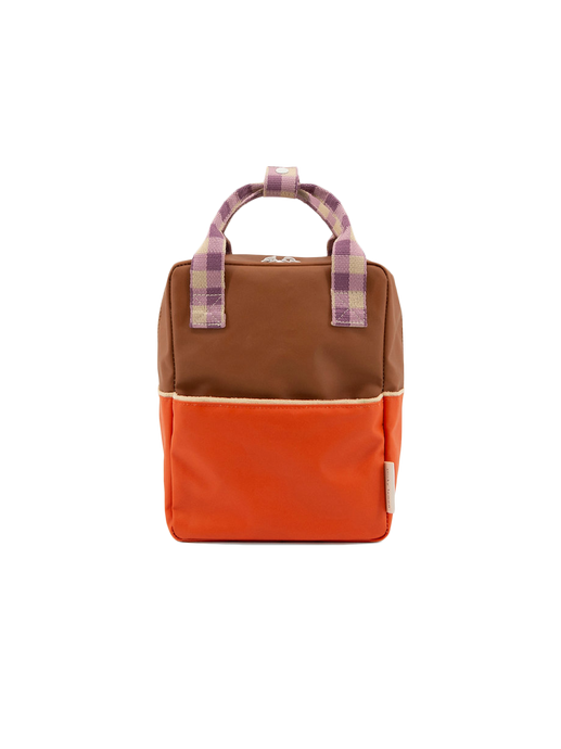 Colourblocking children's backpack orange juice+plum purple+schoolbus brown